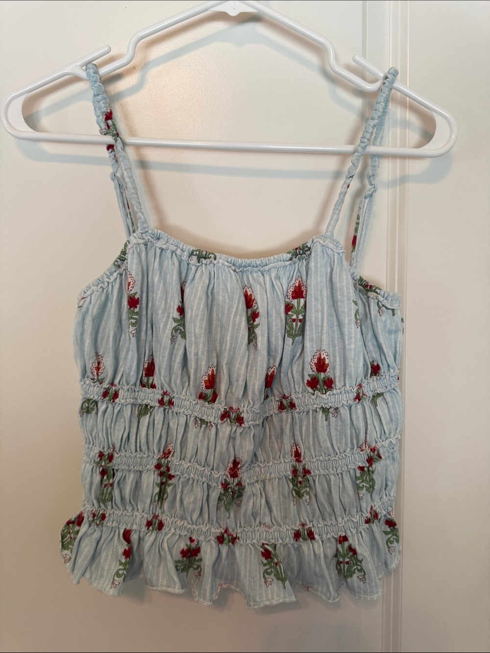 We The Free Light Blue Floral Smocked Cami